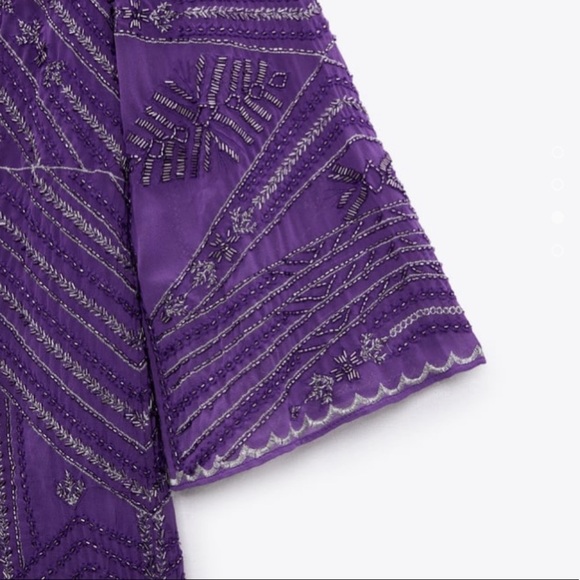 ZARA Beaded Mini Tunic Dress Purple BNWT - Picture 3 of 5